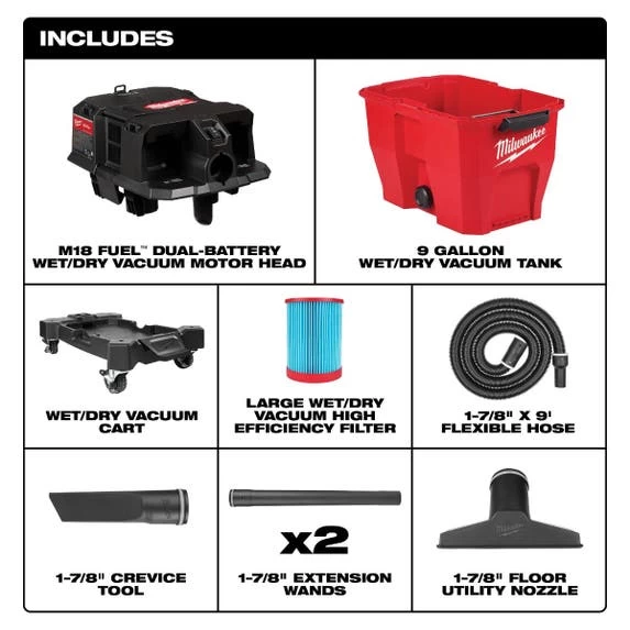Milwaukee M18 FUEL 9 Gallon Dual-Battery Wet/Dry Vacuum 0920-20 - Image 6
