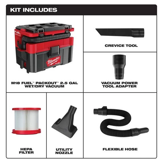 Milwaukee M18 FUEL PACKOUT 2.5 Gallon Wet/Dry Vacuum 0970-20 - Image 4