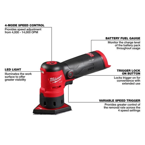 Milwaukee M12 FUEL Orbital Detail Sander (Bare Tool) 2531-20 - Image 4