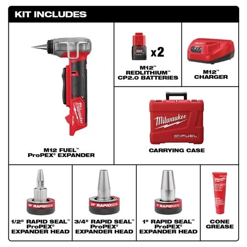 Milwaukee M12 FUEL ProPEX Expander Kit W/ 1/2" - 1" Rapid Seal ProPEX Expander Heads 2532-22 - Image 2
