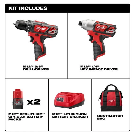 Milwaukee M12 Cordless 2-Tool Drill/Impact Combo Kit 2494-22 - Image 4