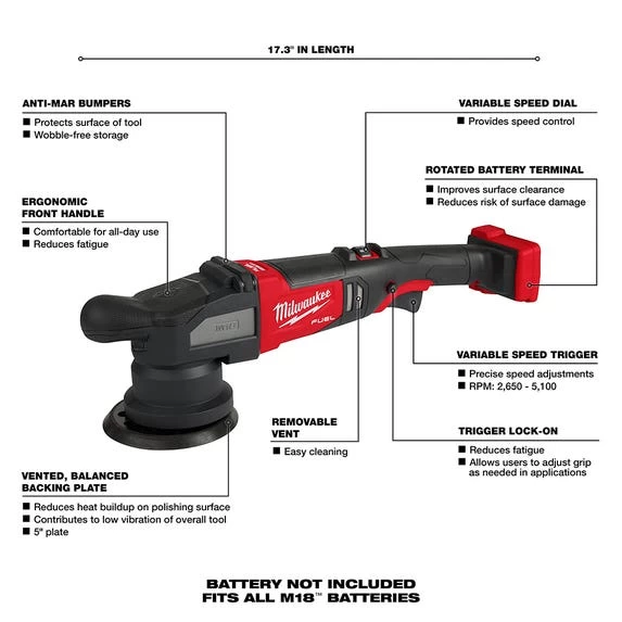 Milwaukee M18 FUEL 5" Pad 15mm Random Orbital Polisher Kit 2684-22HD - Image 5