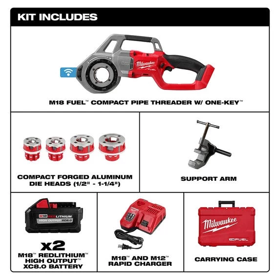 Milwaukee M18 FUEL Compact Pipe Threader Kit ONE-KEY & 1/2" - 1-1/4" Compact NPT 11R Die Head Kit (600-I) 2870-22 - Image 7