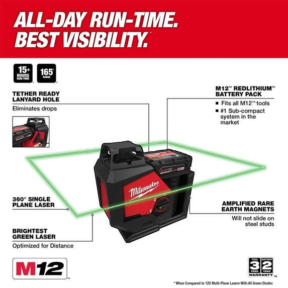 Milwaukee M12 Green 360° Single Plane Laser Kit 3631-21 - Image 3