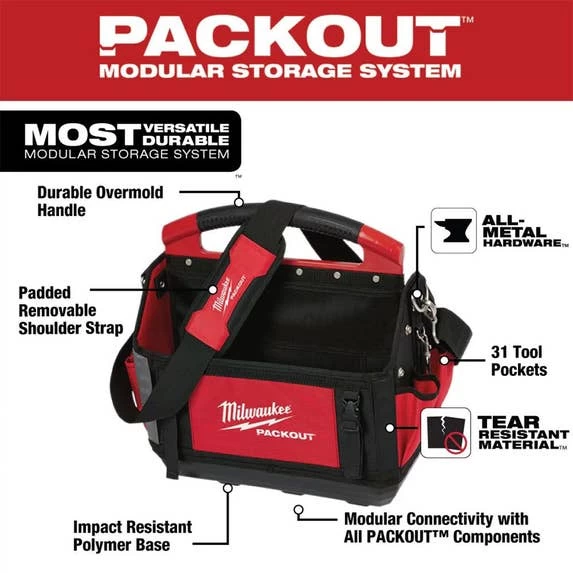 Milwaukee 15" PACKOUT Open Tote Tool Bag 31 Pockets 48-22-8315 - Image 3