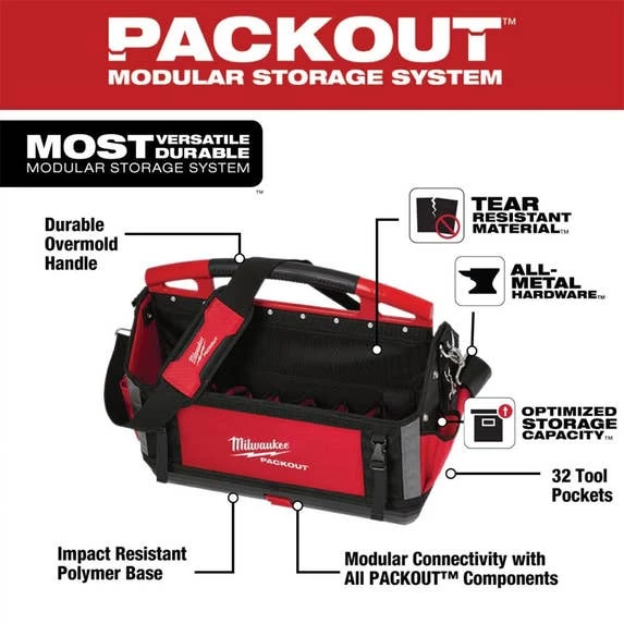 Milwaukee 20" PACKOUT Open Tote Tool Bag 32 Pockets 48-22-8320 - Image 3