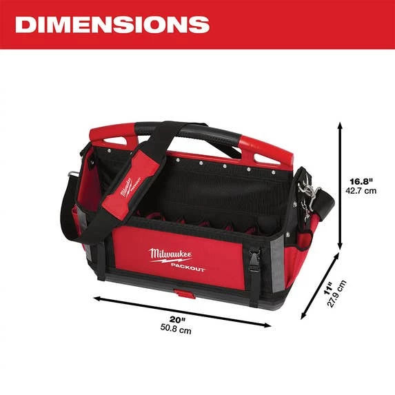 Milwaukee 20" PACKOUT Open Tote Tool Bag 32 Pockets 48-22-8320 - Image 4