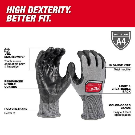 Milwaukee Cut Level 4 High Dexterity Polyurethane Dipped Gloves (Single Pair) 48-73-874 - Image 2