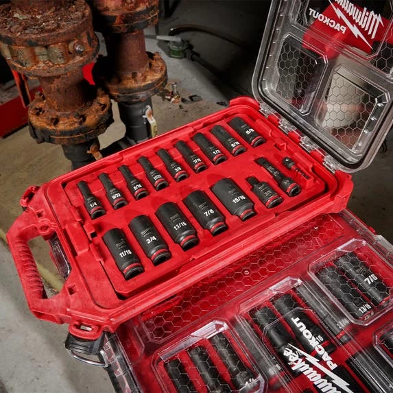 Milwaukee 17Pc. SHOCKWAVE Impact Duty 3/8" Drive SAE PACKOUT Deep Socket Set 49-66-6800 - Image 4