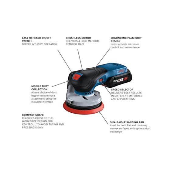 Bosch 18V Brushless 5" Random Orbit Sander (Bare Tool) GEX18V-5N - Image 6